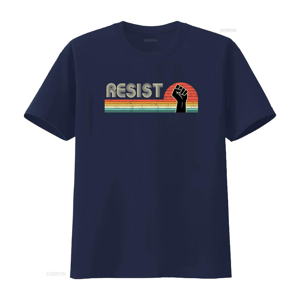 Retro Resist T Shirt Vintage Sunset Design With Fist Symbol Trendy Streetwear For Protest And Style Vintage Stretched