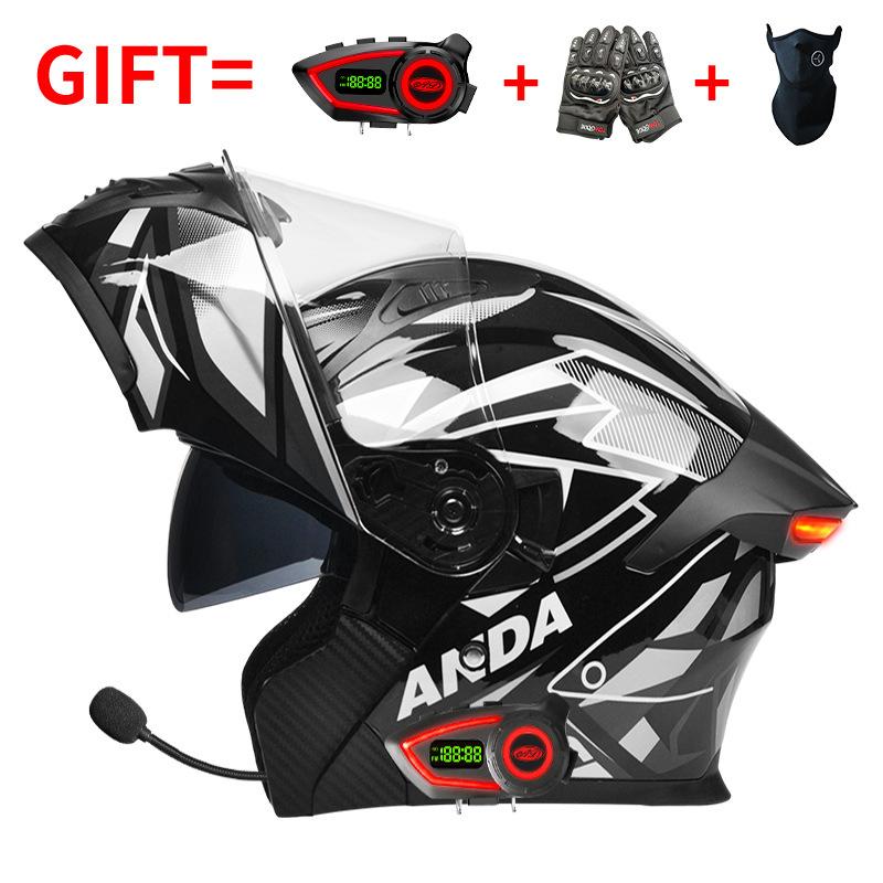 DOT Certified Motorcycle Bluetooth Helmet Men's and Women's Unveiling Helmet Four Seasons Universal Electric Vehicle Full Helmet Cycling Off-road H