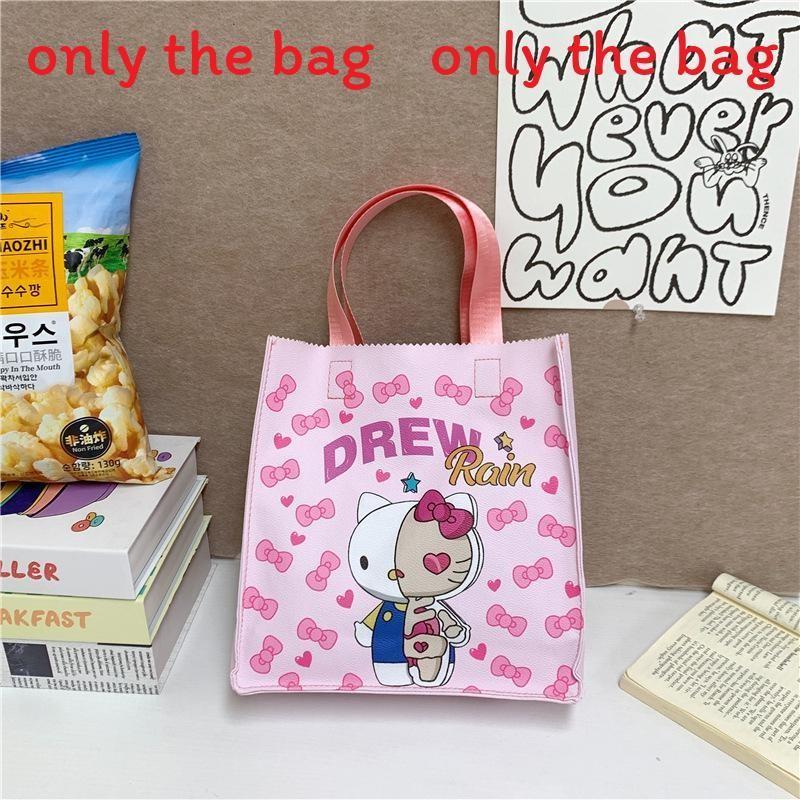 Сумка-тоут с принтом Hello Kitty Labubu из полиуретановой кожи для повседневного использования, большая вместимость