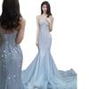 Fish tail evening dress, high-end model catwalk, student art exam toast suit, bride super fairy blue French suspender