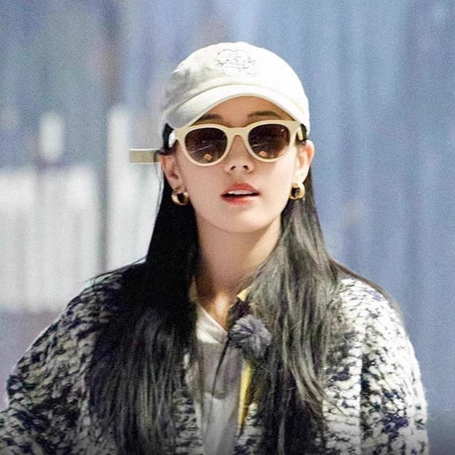 Dilireba's same style cat-eye sunglasses for women, white frame, vintage Korean style Lowry Men's Sunglasses
