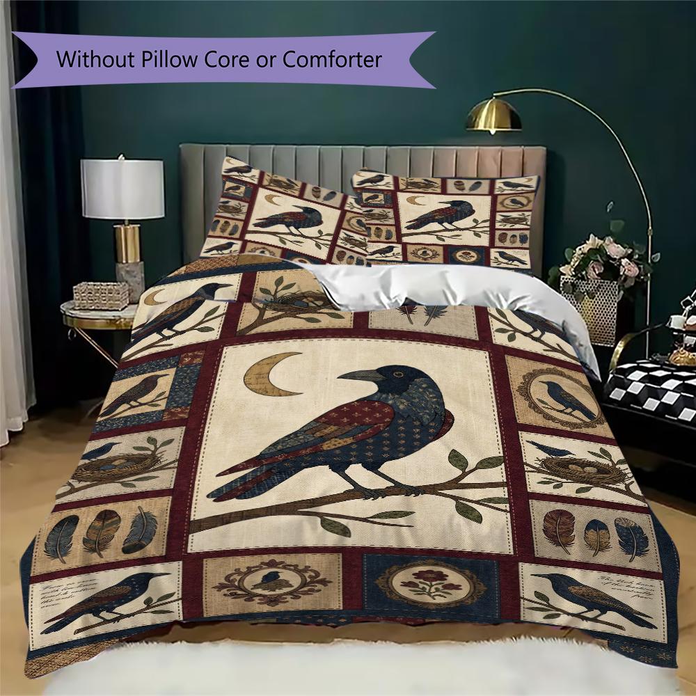 Crow Pattern Bedding uilt Set uilt Cover Pillowcase Home Decoration Birthday Gift (1 * duvet cover + 2 * pillowcase without core)47