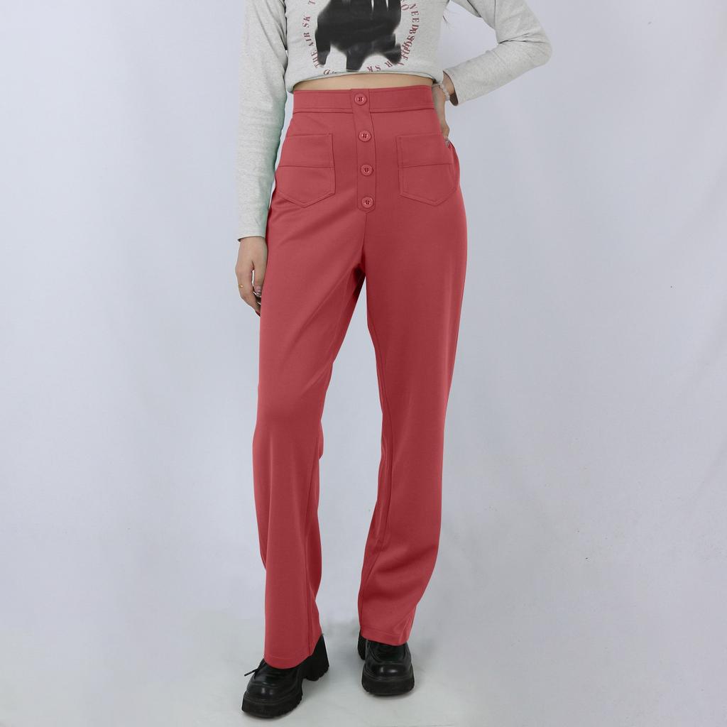 Женские повседневные прямые брюки с высокой талией и пуговицами, эластичные деловые рабочие брюки с несколькими карманами