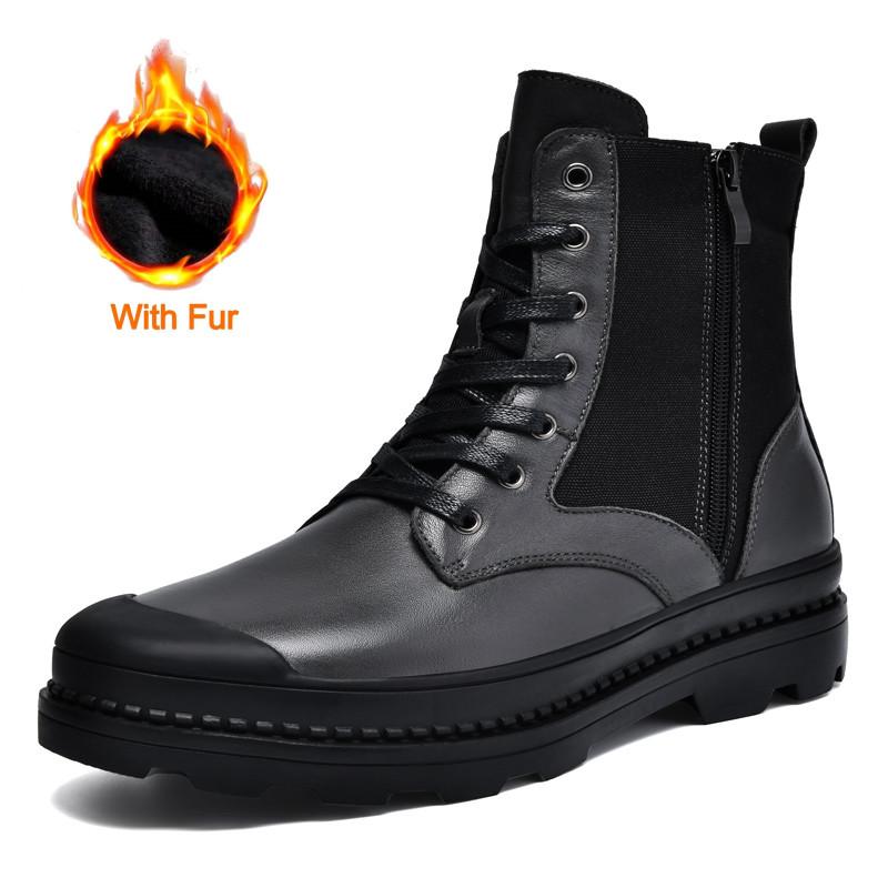 Мужские повседневные ботинки, классические черные уличные ботинки, высококачественные ботинки из натуральной кожи для мужчин, мотоциклетные ботинки с толстой подошвой, мужские ботинки