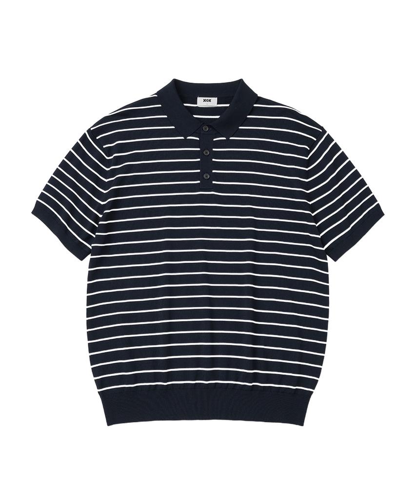 XOX Button Collar Summer Cool Crop Short Sleeve Knit [Navy St]
