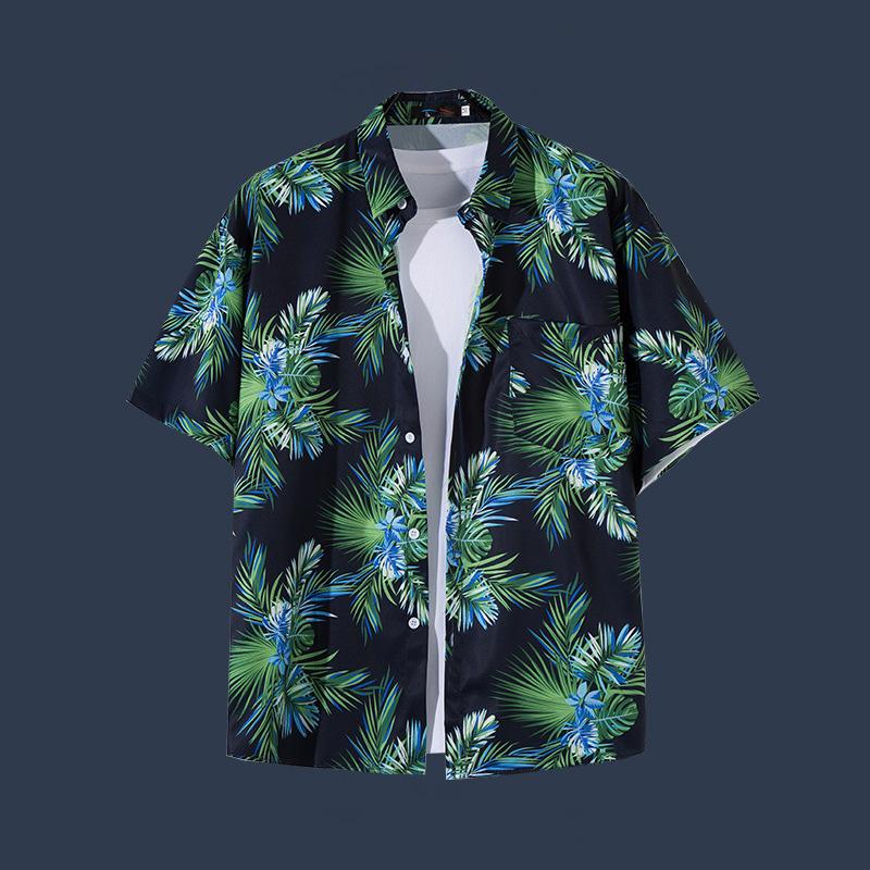 Мужские блузки с цветочным принтом, модные пляжные рубашки с отложным воротником, футболки, одежда
