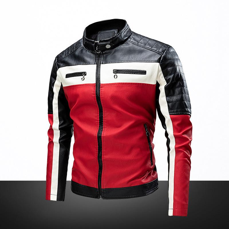 New Men's Splicing Fashion Leather Jacket Jacket New Motorcycle Leather Jacket Large Size Men's Clothing