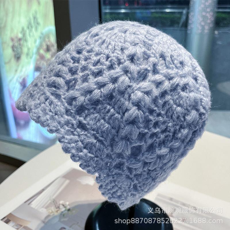 New handmade link flower decorative temperament simple knitted hat autumn and winter new face small literary wool hat
