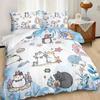 Cartoon Cat Duvet Cover Set Full Size, Cute Cat Bedding Sets For Kids Girls, Blue Watercolor Cat Comforter Covers Set All Season