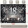 Black Golden 18th Birthday Party Banner, Glitter Number 18 Polyester Backdrop for Home