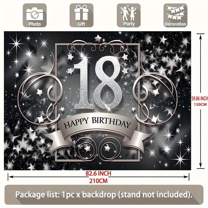Black Golden 18th Birthday Party Banner, Glitter Number 18 Polyester Backdrop for Home