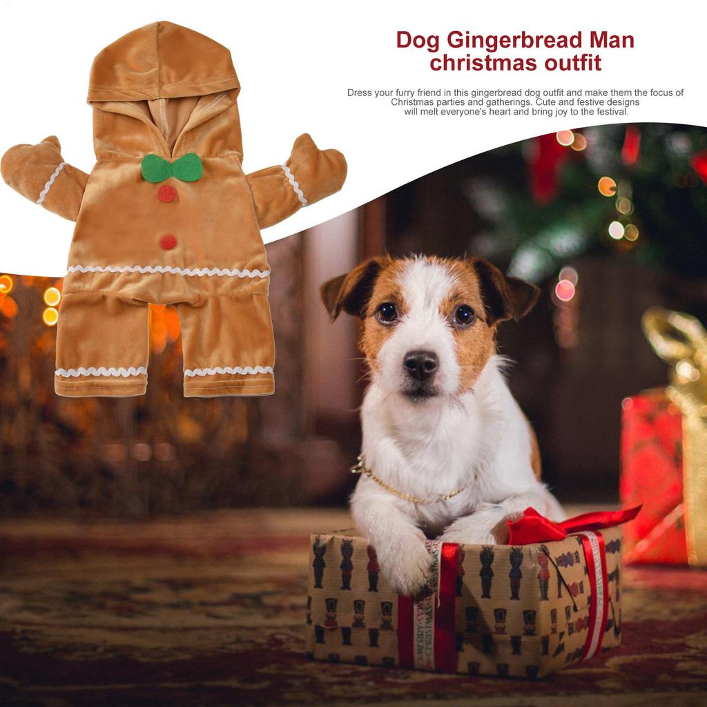 Dog Gingerbread Costume Gingerbread Plush Costume For Cats Gingerbread Warm Soft Hoodie Winter Coat Cosplay Party Dressing Up