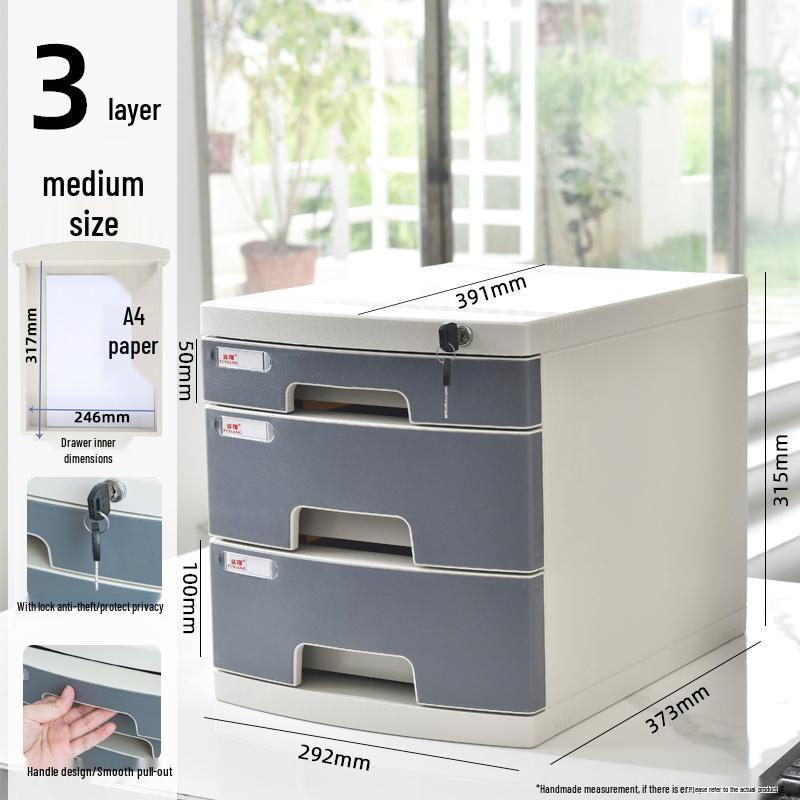 Lockable Multi-Layer A4 File Cabinet Drawer - Plastic Office Storage Box