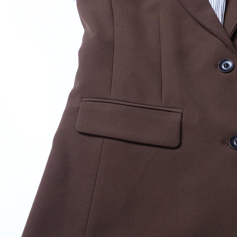 British Commuter Style Solid Color Lapel Long Sleeve Suit Jacket for Women - 2025 Spring Collection