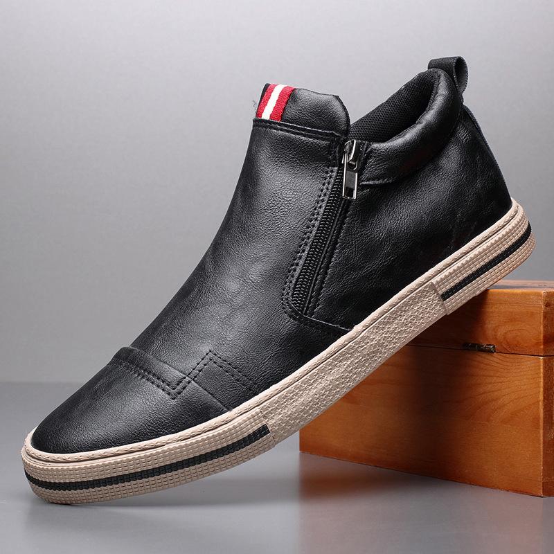 Fashion Slip On Men's Chelsea Boots Spring Fashion High-Top Sneaker Shoes British All-match Casual Leather Shoes Wear-Resistant Shoe