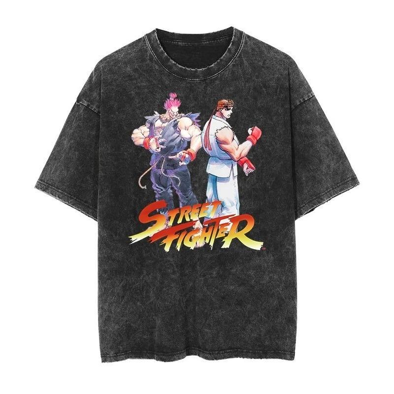 2026 Винтажная стираная футболка Street Fighter Классическая игра с принтом Харадзюку Хип-хоп Оверсайз Короткий рукав Мужские Женские Футболки Топы Лето