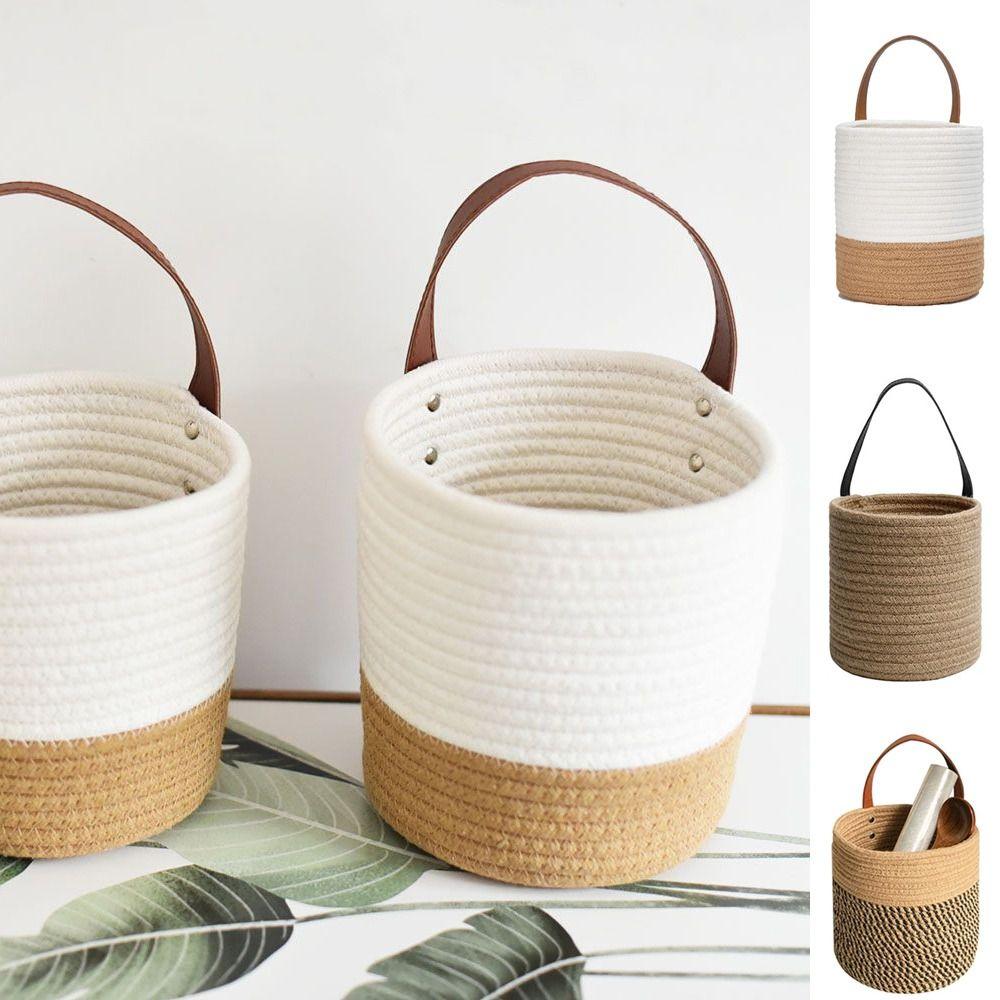 Cotton Rope Hand Woven Hanging Baskets Natural Wicker Plant Flower Pot Snack