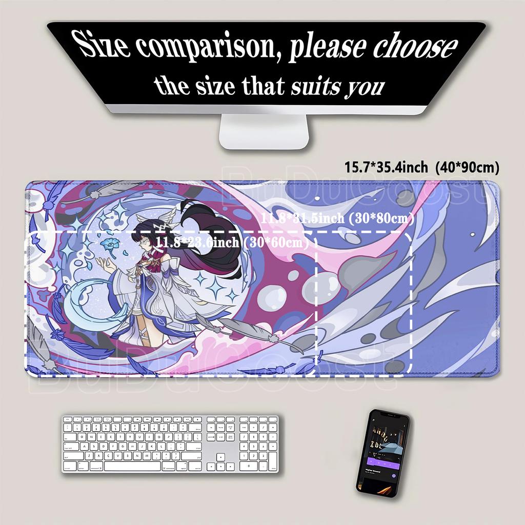 Genshin Impact Gaming Columbina XXL Overlock Large Mouse Pad Non-slip Base Keyboard Anime Esports Desk Mat HD Printing Mousepad