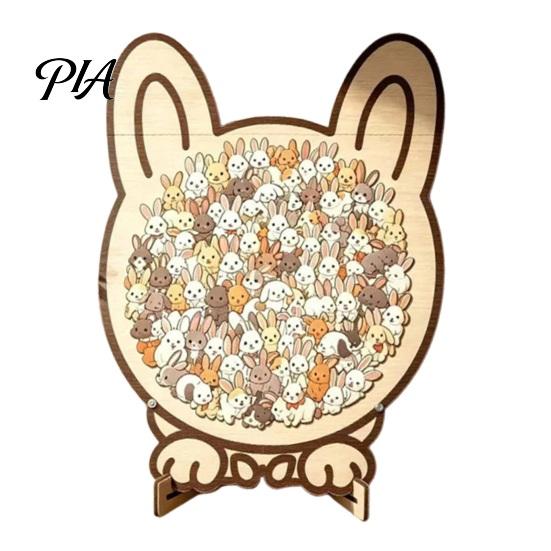 Animal Art Puzzle Wooden Jigsaw Puzzle, Pig Rabbit Theme Difficult Interactive Challenge Game, Kids Adults Toy for Desk Decoration Educational Game