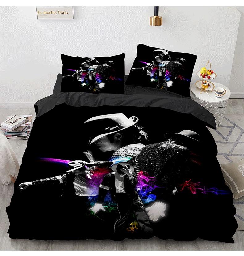 3D Printed Michael Jackson Bedding Set,Black Quilt Duvet,Star Peripheral Family Decoration Home Textile Cover Bedclothes Set