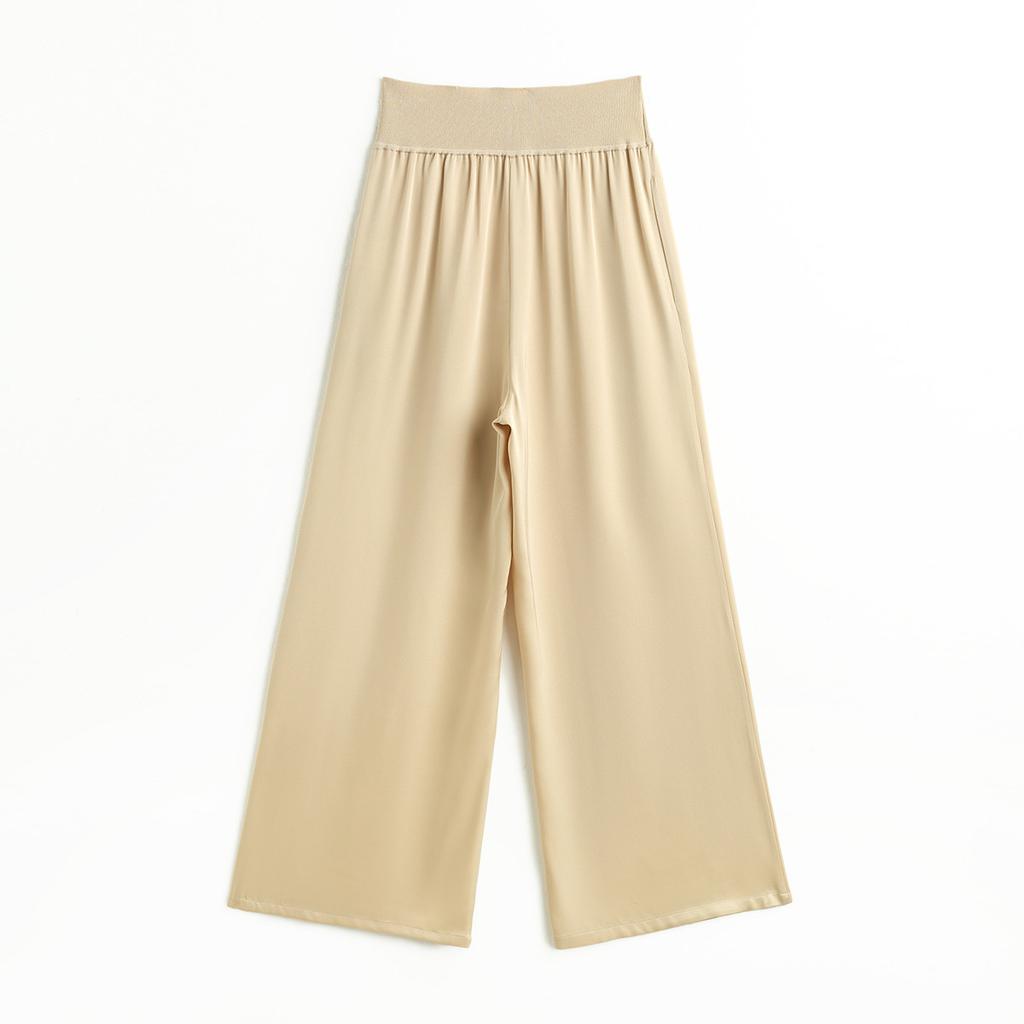Heavy duty elastic satin and mulberry silk, spring and summer elastic high waisted fashionable slimming and wide leg versatile casual pants for women