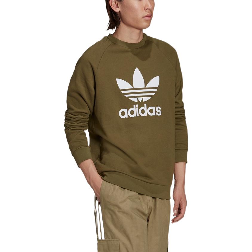 adidas Толстовка с круглым вырезом Adicolor Classics Trefoil Focus оливкового/белого цвета для мужчин в уличном стиле H06652