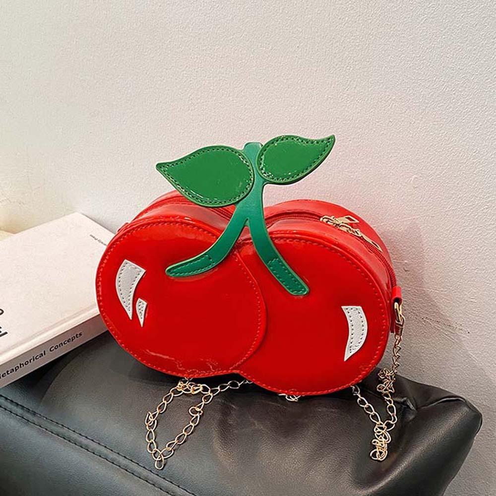 Kawaii Red Fruit Crossbody Bag Large Capacity PU Shoulder Pouch Chain Cherry Shape Bag Vacation