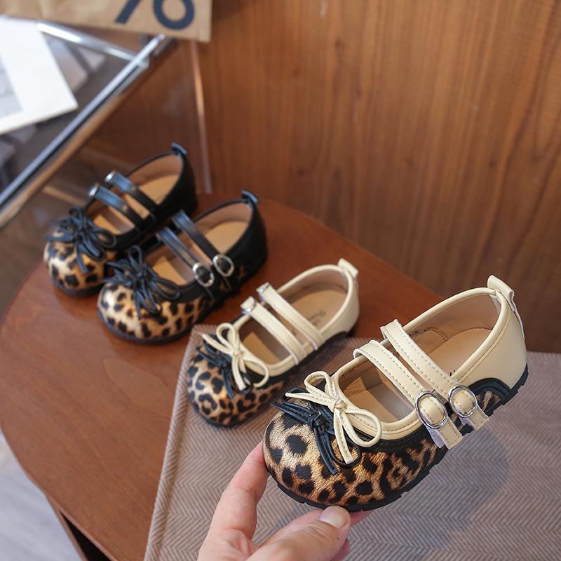 Leopard Print Leather Shoes for Girls Fashion Princess High Quality Soft Soles Wedding Party Shoes Child Shallow Footwear I09275