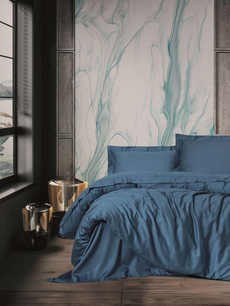 Parure de lit - 1 housse de couette 140 x 200cm + 1 taies d'oreiller 60 x 60 cm - Satin - Bleu