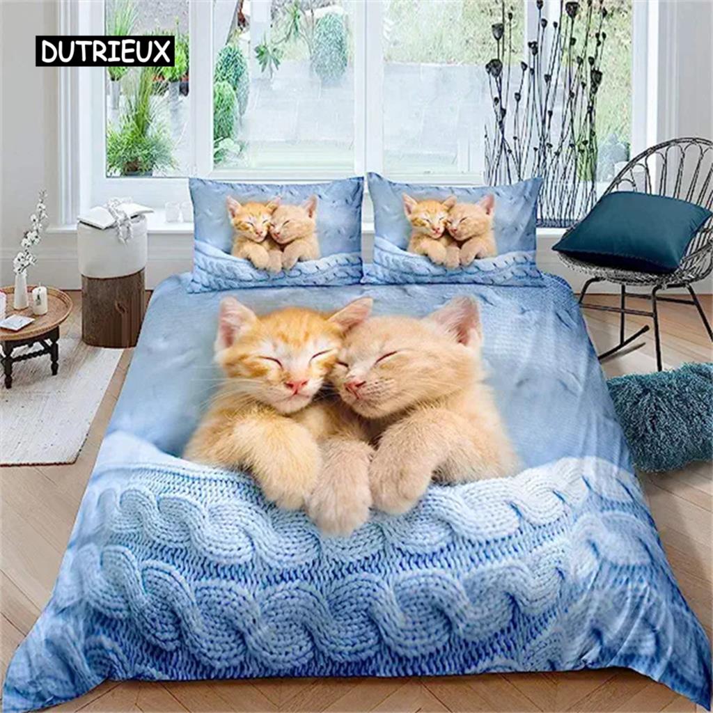 Пододеяльник с изображением кота, милый котенок, одеяло для детей, мальчиков, девочек, подростков, покрывало с 3D-животными, подарки для любителей кошек