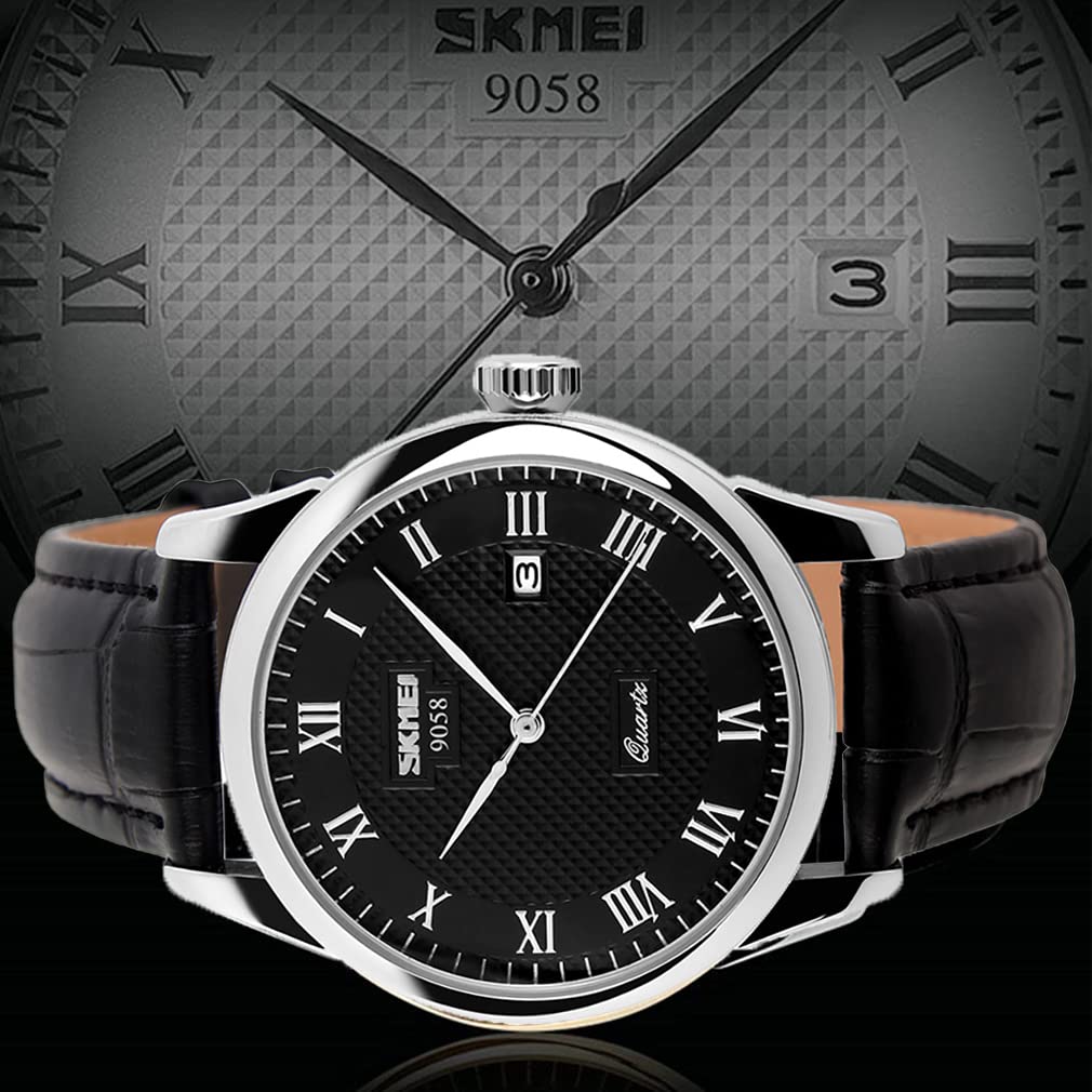 Черный кожаный ремешок деловые наручные часы водонепроницаемые кварцевые аналоговые стильные классические повседневные простые легкие часы с датой подарочные часы для мужчин