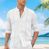 Cotton Linen Shirt Stand Up Collar Men's Shirt Casual Buttons Summer Beach Vacation Tops Grey Black White Khaki Shirts