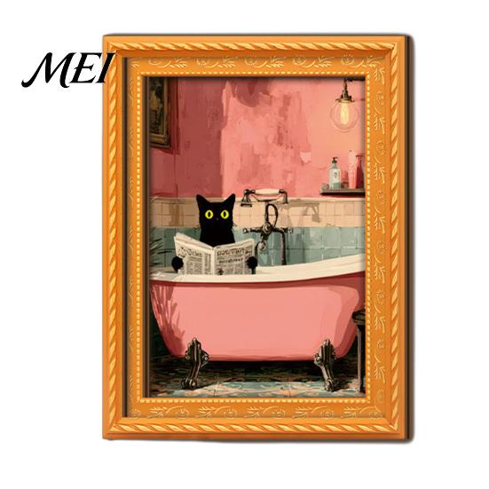 Protective Transparent Picture Covers Funny Wooden Fridge Magnets Frame, Retro Cute Cat Pattern Magnetic Refrigerator DIY Photo Display for