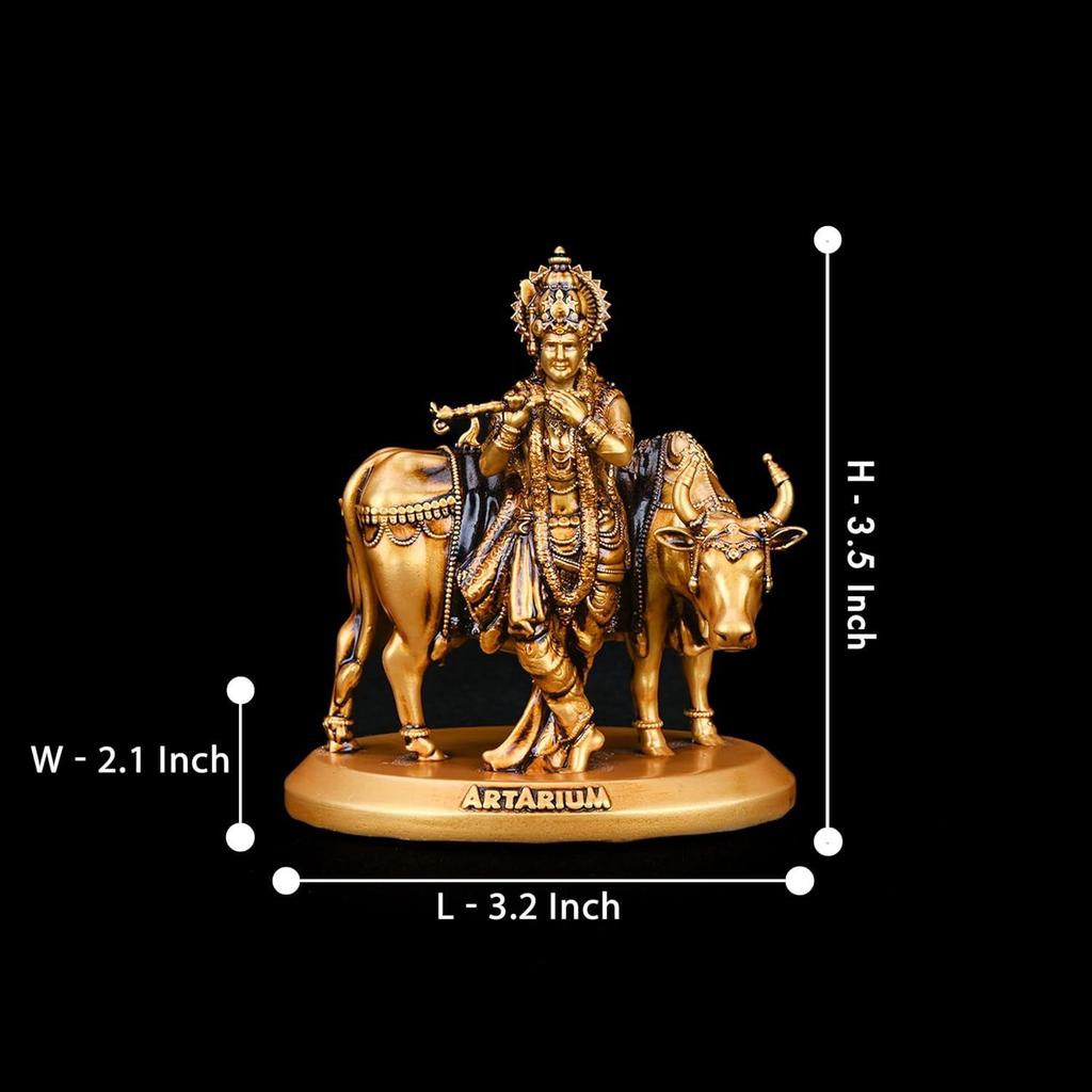Сделанный вручную Кришна с коровой Мурти Идол Статуэтка Джанамаштами Экспонат для приборной панели автомобиля Домашний декор Офисный и настольный декоративный