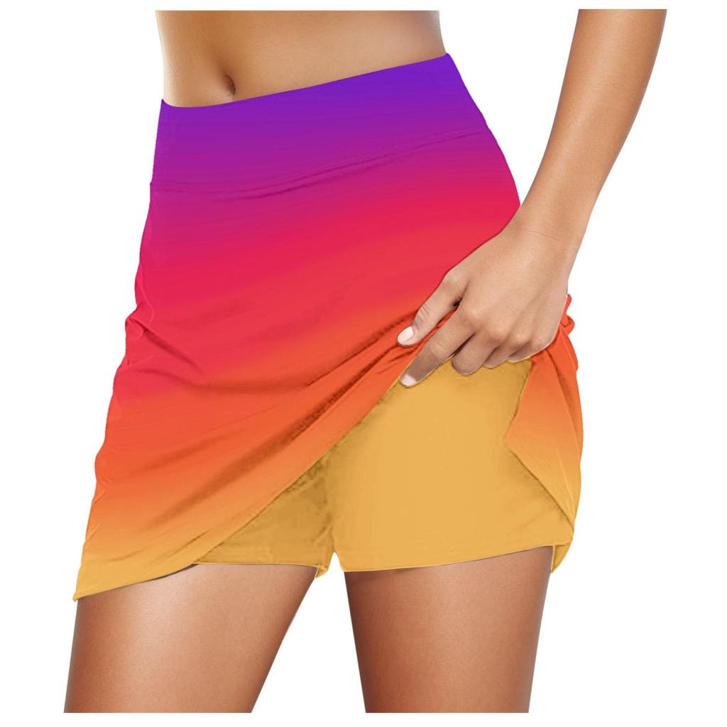 Женские эластичные брюки для йоги, спортивная юбка для гольфа, шорты с градиентным принтом, легкие узкие джоггеры с высокой талией