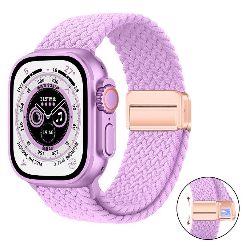 Плетеное нейлоновое петлевое ремешок для Apple Watch Ultra 3 2 49 мм 11 10 46 мм 42 мм 9 8 7 45/41 мм Магнитный ремешок iWatch 6 5 SE 44/40 мм Correa