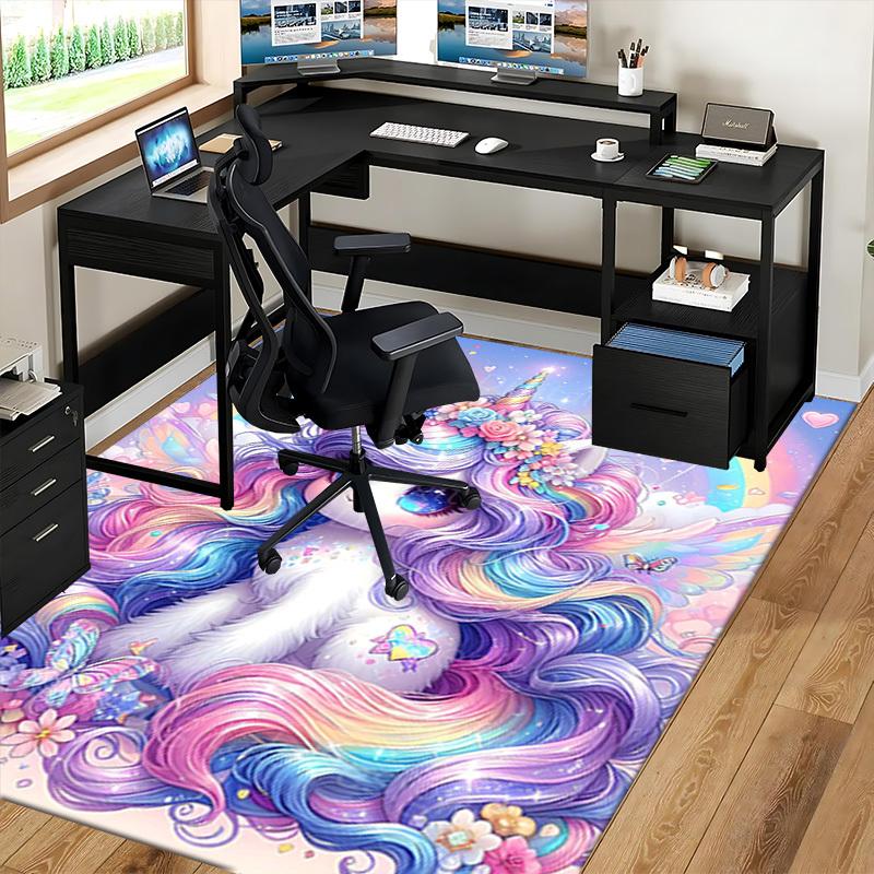1pc Rainbow Unicorn Chair Mat - Anime Cartoon Design, Non-Slip Carpet for Office Chairs, Festive Gift, Suitable for All Seasons.H093