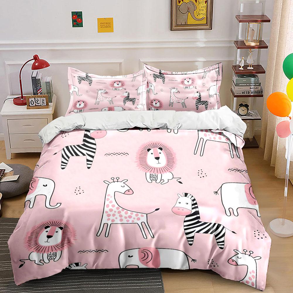 "Pink Jungle Animals Bedding Set" kid's and adults' bedroom decor, Exquisite three-piece bedding set gift
