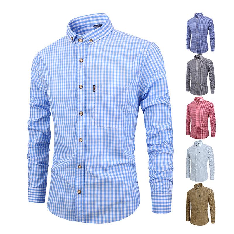 Men's Breathable Cotton Long Sleeved Checkered Shirt for Autumn and Winter