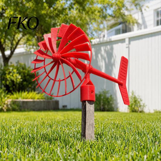 3D Printed Windmill Garden with Weathervane, Colorful Outdoor Yard Stake Hollow Wind Spinner Spinning Blades, UV-Resistant Ornament for Lawn