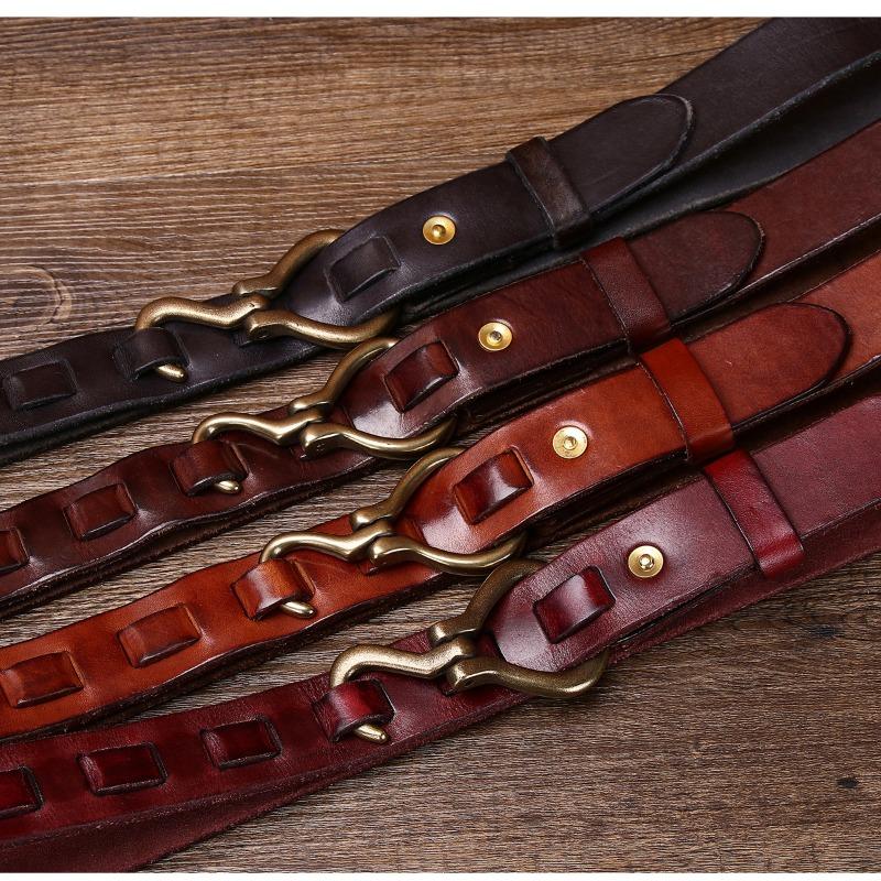 Кожаный ремень из утолщенной растительной дубленой коровьей кожи, мужской кожаный ремень с крючком в стиле ретро из меди, модный мужской ремень для брюк