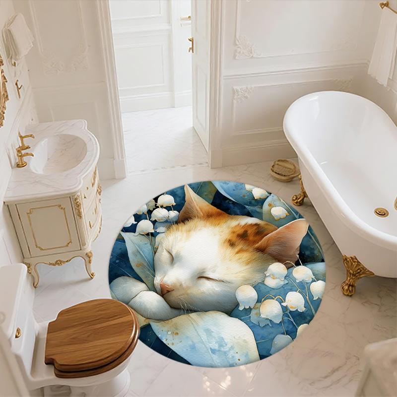 Sleeping Cat,Round Area Rug,Carpet Rug for Living Room Bedroom Sofa Playroom Decor,Non-slip Floor Mat