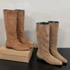 Осень Зима Эластичные Облегающие Женские Сапоги до Колена Модные Слипоны Остроносые Туфли Уличный Стиль Низкий Каблук Рыцарские Длинные Ботильоны