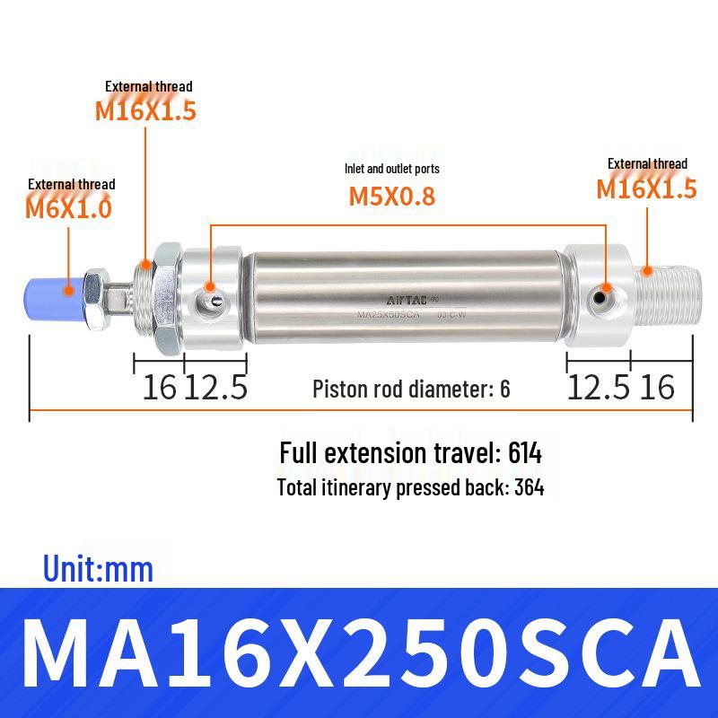 Мини-цилиндр AirTAC из нержавеющей стали серии MA - Размеры: 16/20/25/32 мм x 15/25/30/50/75/100/125-SU