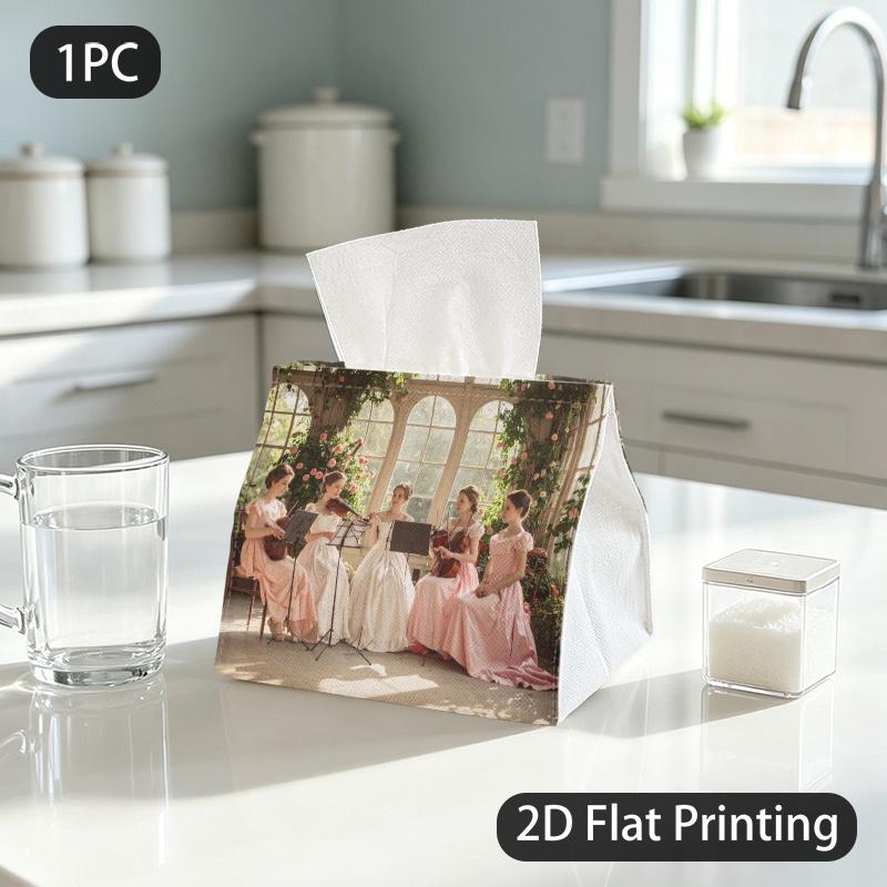 1pc Tissue Box, Vintage Classical Female String Musician Elegant Rose Pattern, 2D Flat Printing, Dust Blocking, Folds Flat, Tissue Holder, for Your Wo
