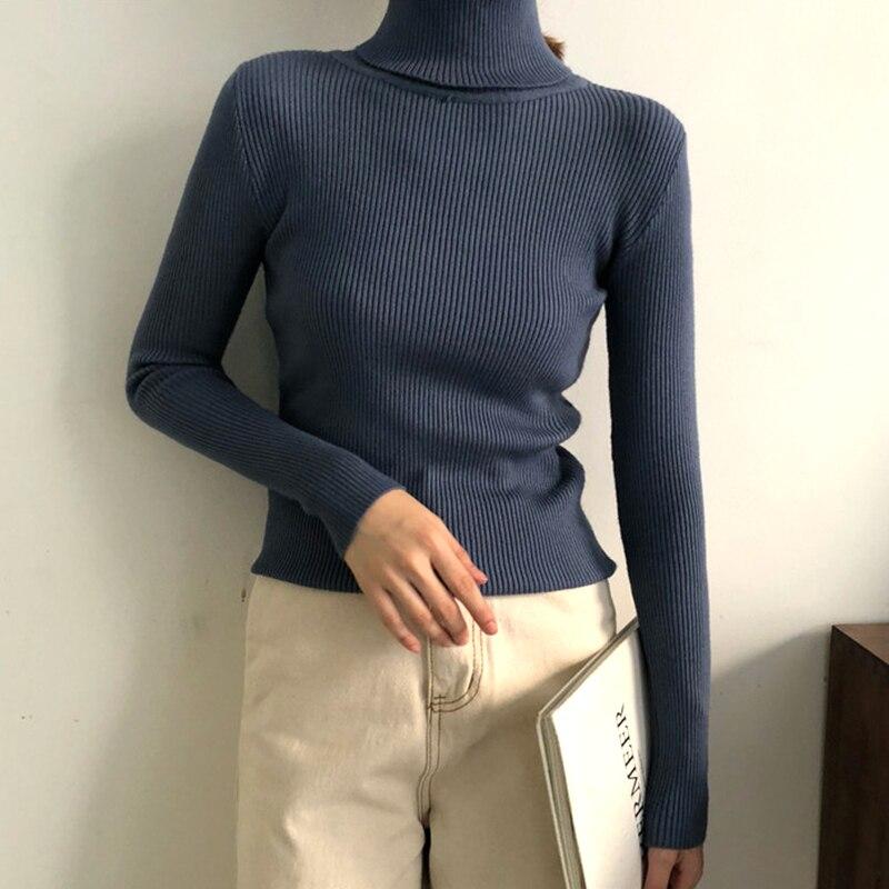 Осенне-зимний женский свитер с воротником и длинным рукавом, женские свитера, пуловер, тонкий однотонный шерстяной вязаный свитер, джемперы 16675