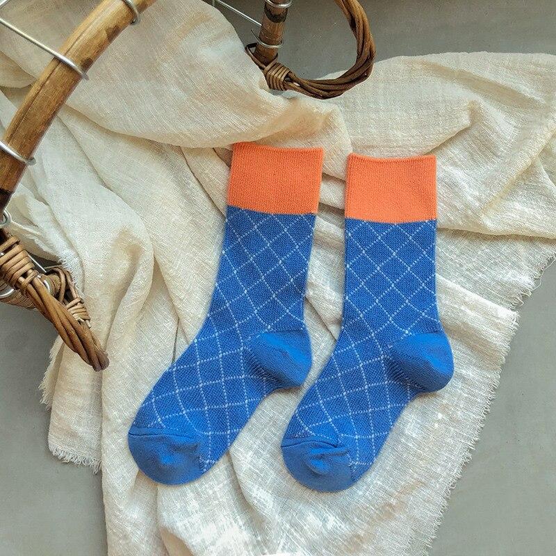 Baby Socks Vintage Plaid Calf Socks Boys Girls Toddler Contrast Color Classic Grid In Tube Socks Children Kids Long Socks 1-5Y