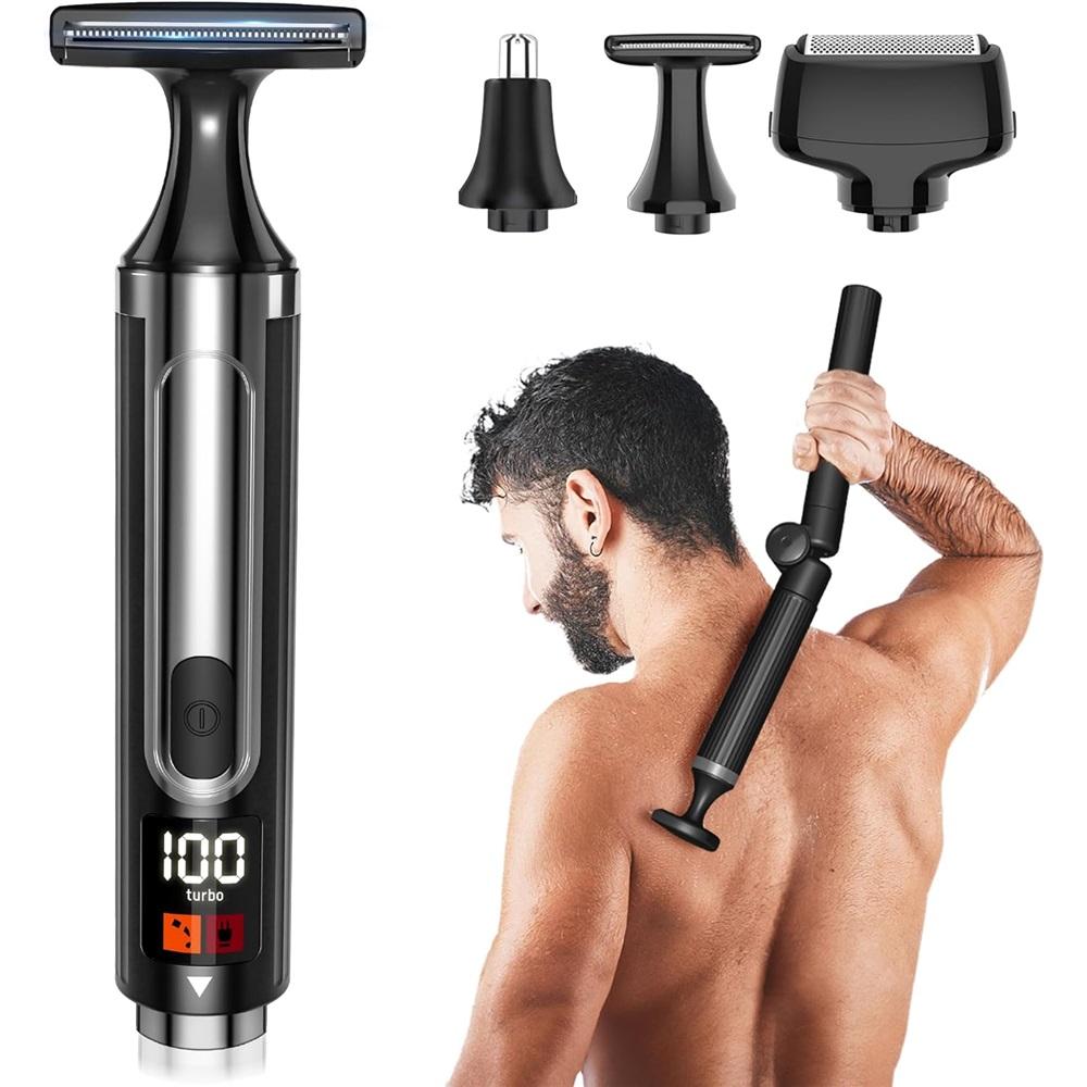 Men's electric back hair shaver, 4-in-1 men's back hair trimmer, wireless telescopic handle men's back hair clipper with Type C charging