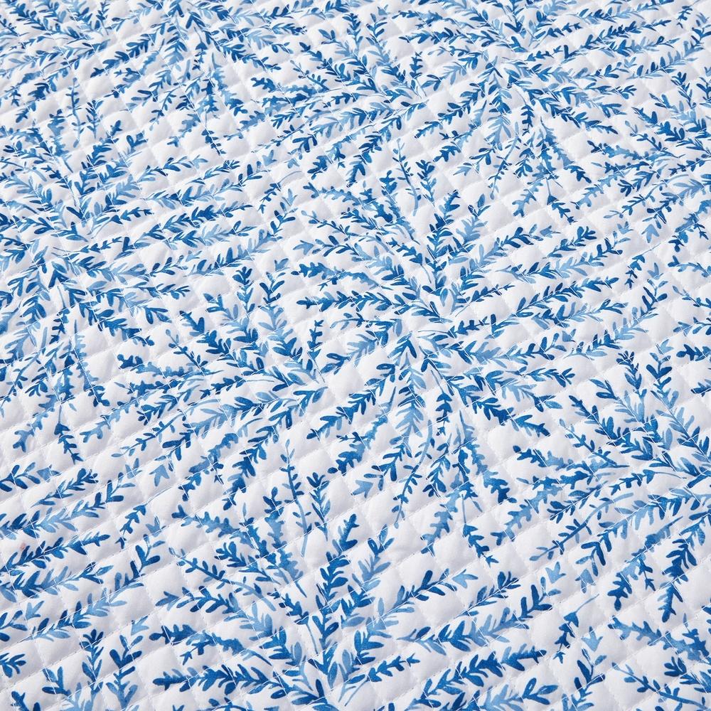 Синий папоротник Набор стеганого одеяла из 3 предметов Полный/Королевский Мягкий полиэстеровый набор постельного белья с наволочками Технология охлаждения Элегантные фестончатые края Классический