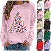 Women's Fashion Long Sleeve Christmas Printed Round Neck Loose Pullover Sweater Top